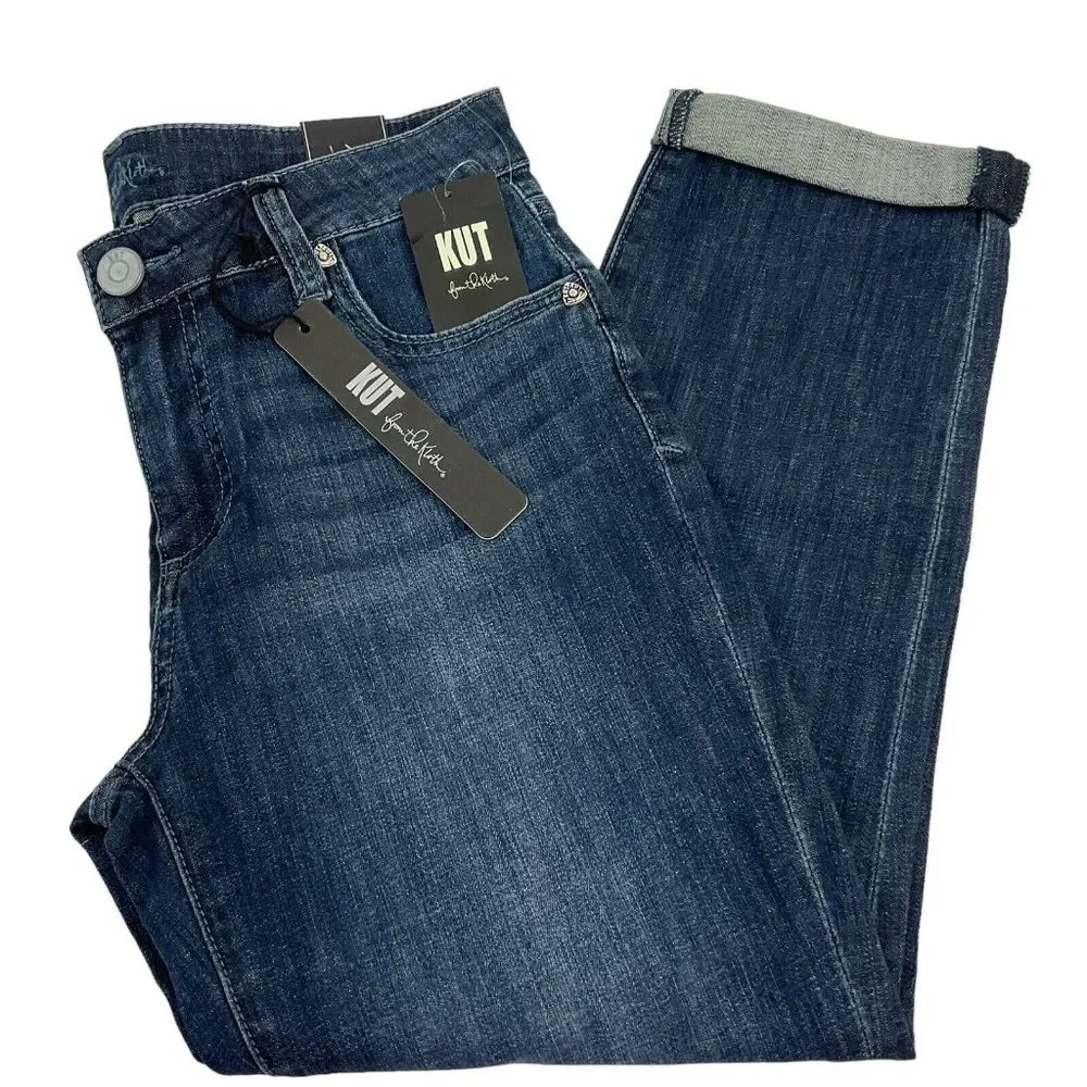 Kut from the Kloth Jeans Womens Sz 2 Blue Bardot Crop Skinny Boyfriend Denim NWT - Picture 1 of 10